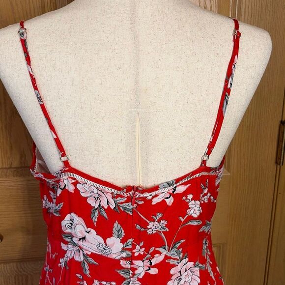 Lulus Esperanza Red Floral Print Midi Dress Large - Picture 5 of 8